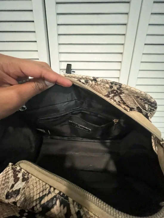 Python-Print Top-Handle Crossbody Bag in Beige and Brown - Picture 2 of 4